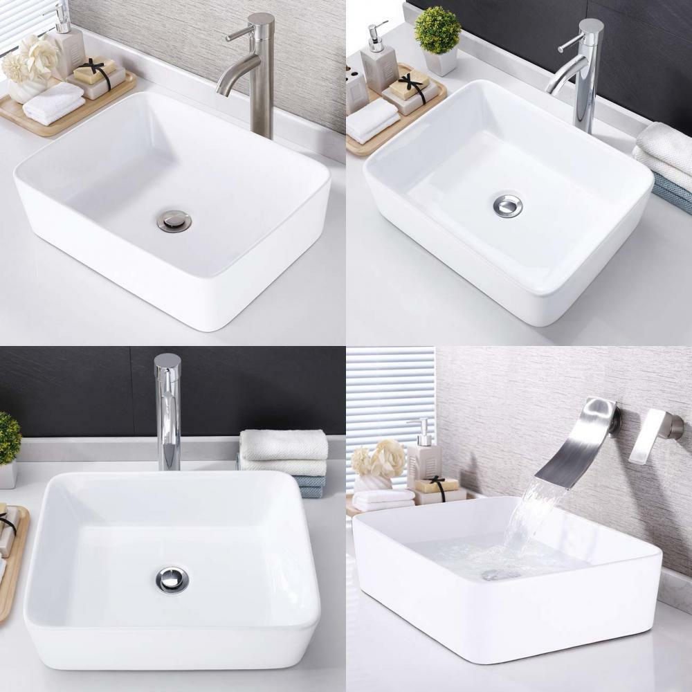 KES Bathroom Vessel Sink 19-Inch White Rectangle 19