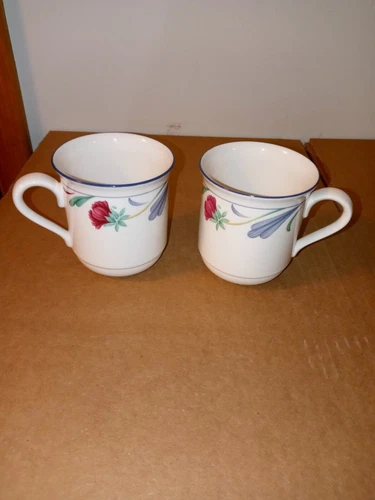 Lenox Poppies On Blue Mugs  Excellent Shape (2)