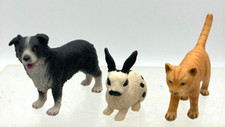 3 Schleich Figures Collie Tabby Spotted Rabbit Dollhouse Cake Toppers Shadowbox