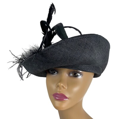 Elegant Black Straw and Feathers hat. Ladies Edwardian Straw Feather Hat, Downton Abbey, Elegant  main image 2