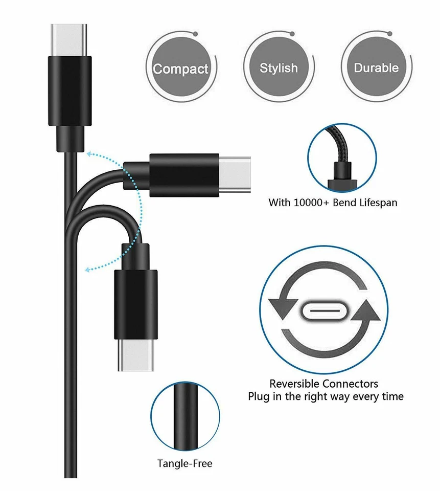 10x3Ft Type C USB C Cable Fast Charging Quick Charger Cord for Samsung S10 S8 - Image 2 of 4