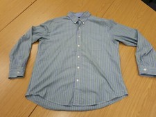 Chaps Large Men's Green White Blue Vertical Stripe Casual Dress Shirt