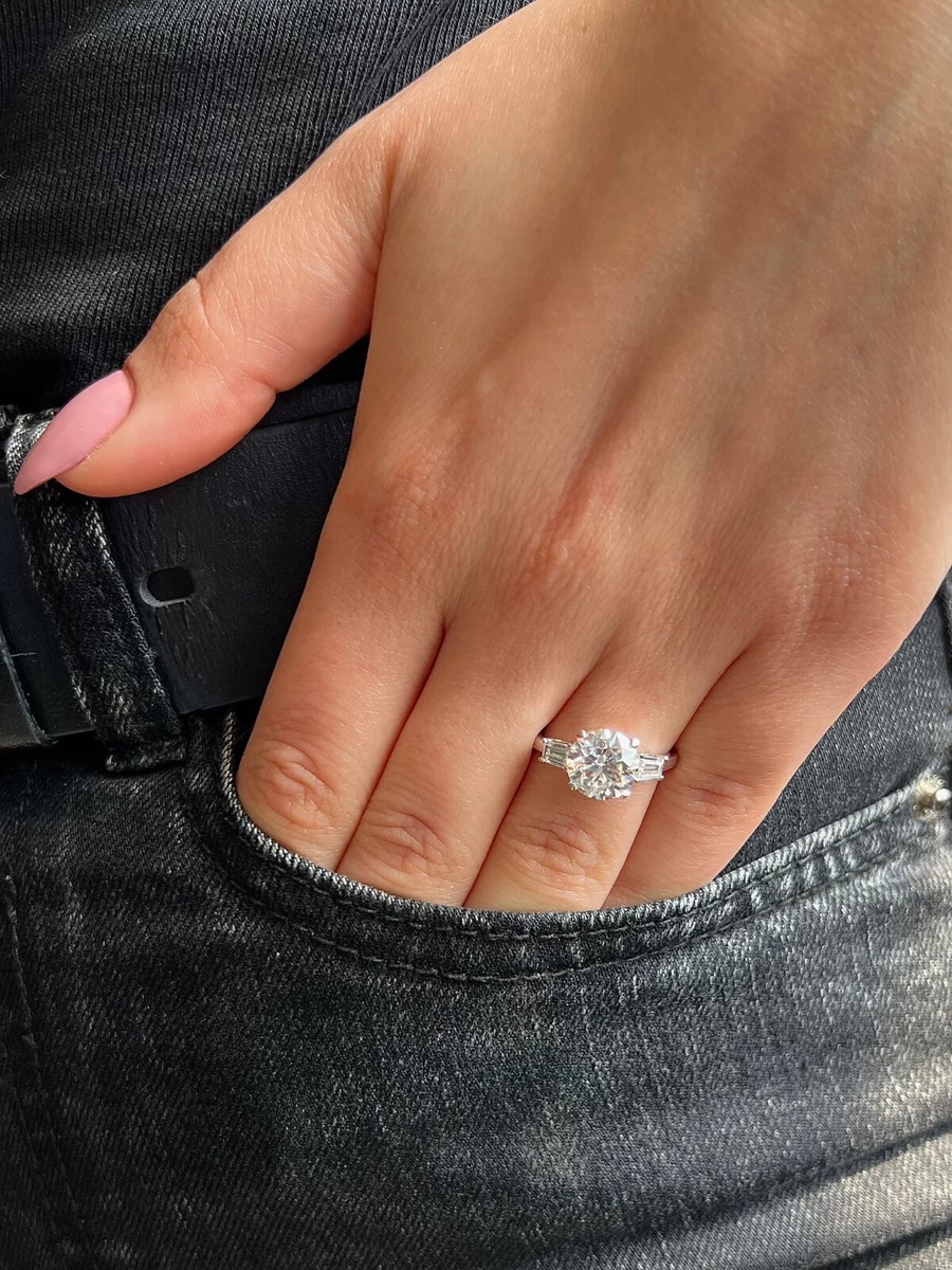 Lab Grown 3.00 Cts Round Cut E VS1 CVD Diamond Ring Solitaire 14k