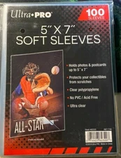 ULTRA PRO (100) 5" X 7" Soft Sleeves Ultra Clear- 1 pack NEW ULTRA CLEAR