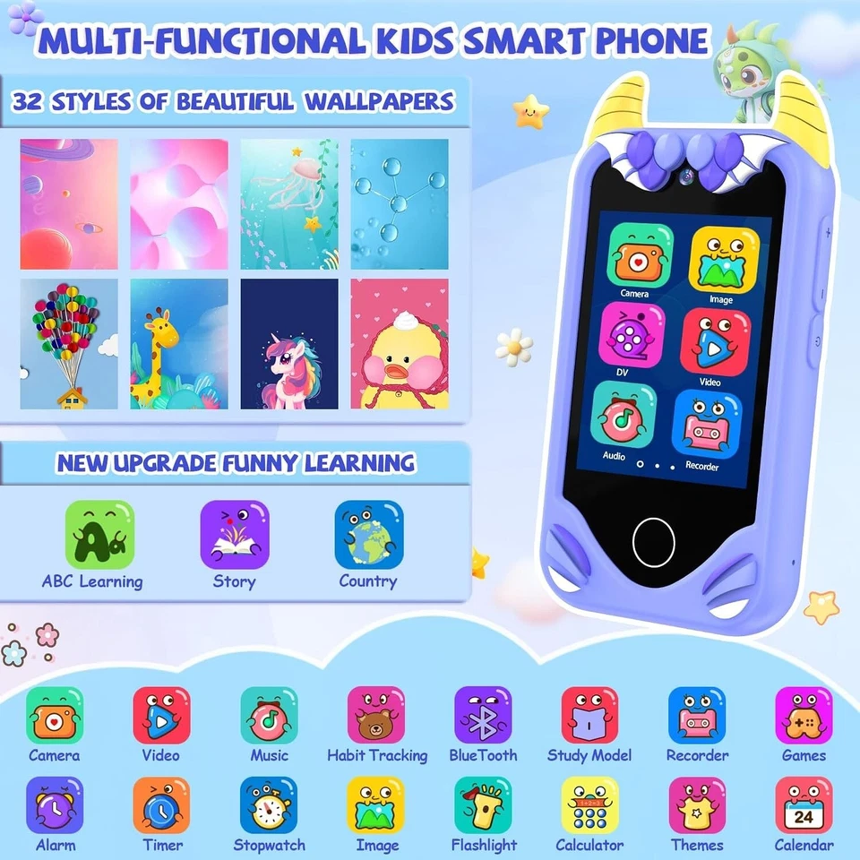 Kids Cell Phone Toy with Touchscreen, Dual Cameras, Learning, Music Player, Game - Image 3 of 4