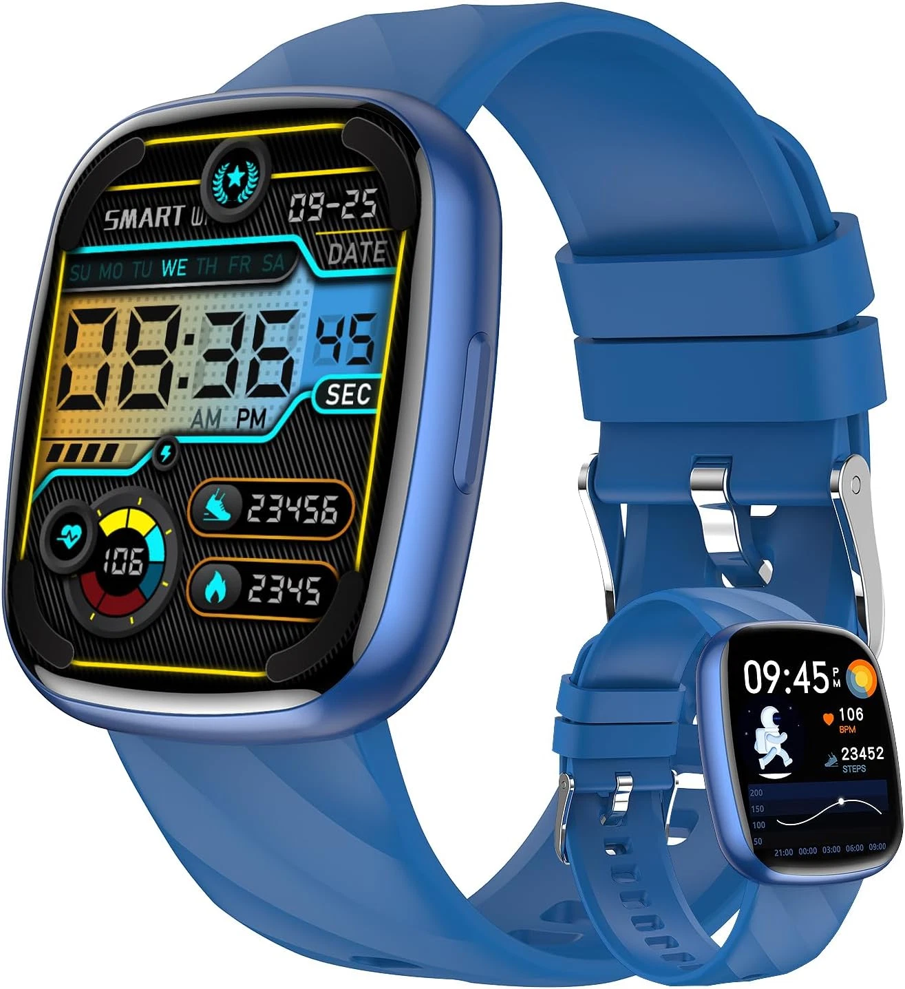 Smart Watch 1.63 in Fitness Tracker IP68 Call Voice 100+ Sports Modes BLUE