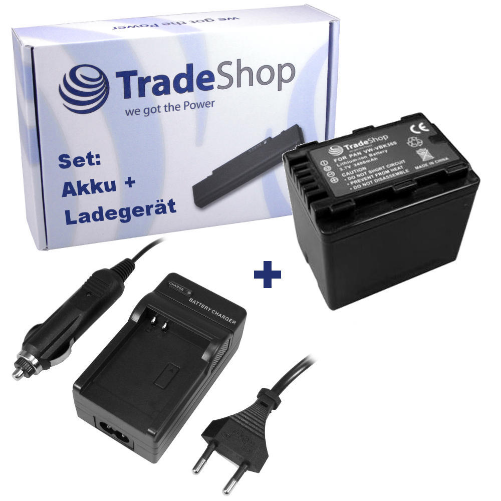 Akku + Ladegerät Für Panasonic VW-VBK360 | 3200mAh | Kompatibel Mit HC-V700, SD-Serie, Camcorder, Inkl. Auto-Adapter