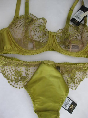 DITA VON TEESE Julie's Julies Roses UW 10E / 32E bra M String Chartreuse Rp$135