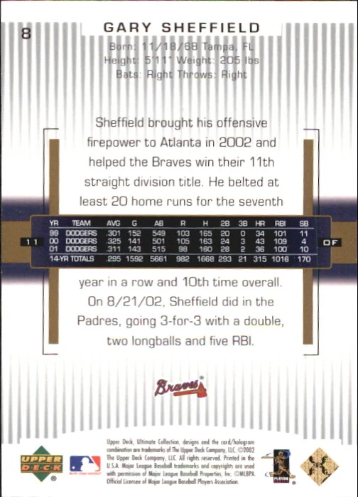 2002 Ultimate Collection #8 Gary Sheffield /799 - NM-MT - Image 2 of 2
