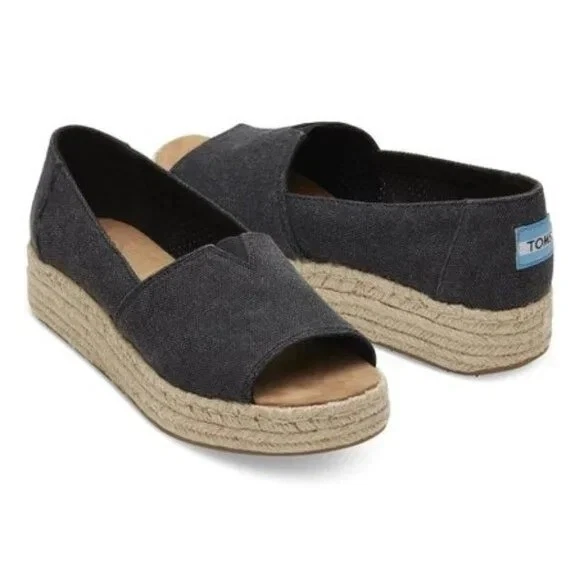 TOMS Open Toe Platform Canvas Alpargata Sz 6.5 eBay