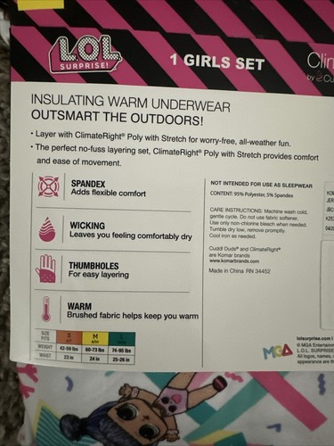 Climate Right Cuddl Duds Girls Warm Underwear Set LOL Size Medium 8/10 NEW - Picture 6 of 7