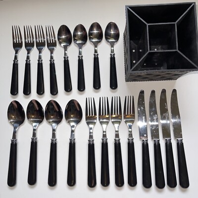 Q Squared Black Stainless Steel Provence 20 piece Flatware, Service for 4