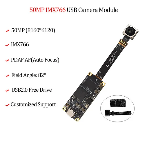 50MP IMX766 USB Camera Module PDAF Autofocus AF 82° No-distortion 30fps Webcam