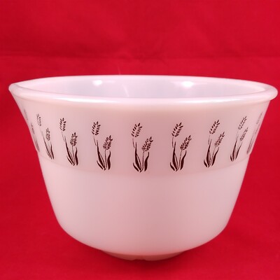 Mixing Bowl White Black Wheat Design Pour Spout Vintage Milk Glass 