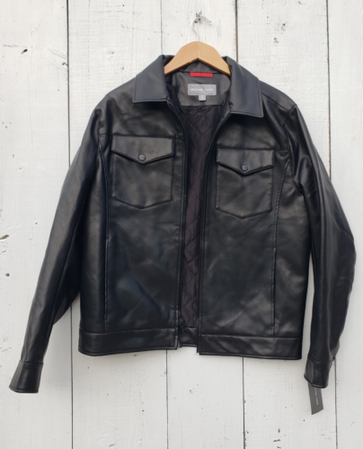 MICHAEL KORS Black Faux Leather Mens Moto Jacket Size M NEW - Picture 1 of 7