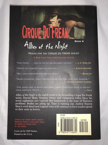 Cirque Du Freak #8: Allies of the Night: Darren Shan, Paperback - Picture 2 of 3