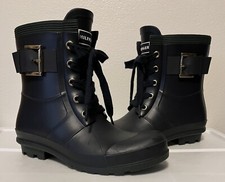 Tommy Hilfiger Rain Boots Womens Sz 6 Timone Lace Up Waterproof Rubber Navy Blue
