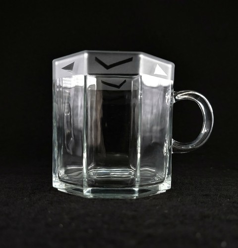 SET 3 tazze Demitasse stile art deco ottagonali incise trasparenti francesi - Foto 3 di 6