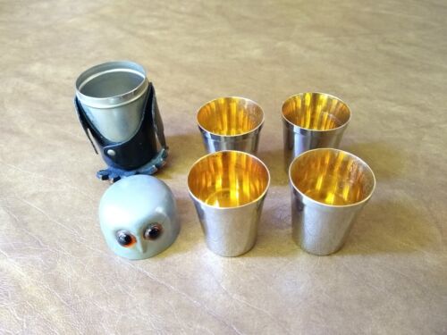Mid-Century coole Barware Frankreich Metalleule mit Leder Outfit Schnappkoffer Halter - Bild 3 von 12