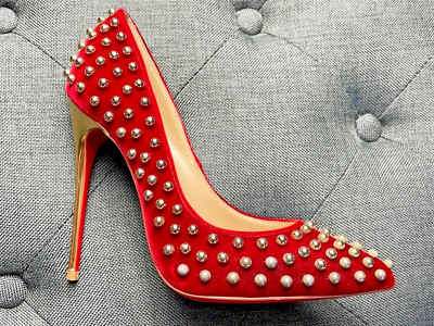Christian Louboutin レッド ハイヒール　38 Christian Louboutin Billy 120 Studded Rouge Velvet Heels Pumps SZ