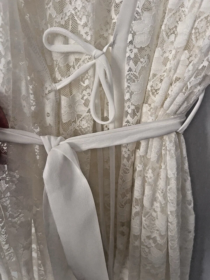 Baby Doll Lingerie Sheer White Lace Negligee Robe Bridal Size XL Sexy Sheer Lace - Image 3 of 4