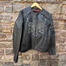 FIRST RACING FIRST GEAR MEN’S BLACK LEATHER REFLECTIVE SKULL MOTORCYCLE JACKET S