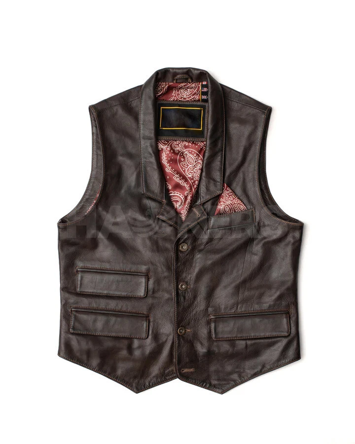 Men's Real Cowhide Leather Vest , Dark Brown Cow Boy Vest ,Biker Vest