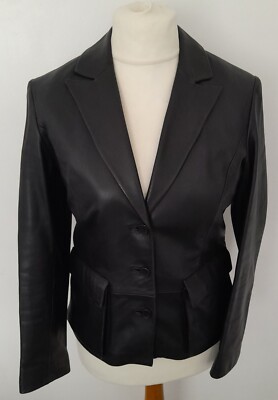 MARKS AND SPENCER - REAL LEATHER Jacket BLACK Smart Soft Size 10