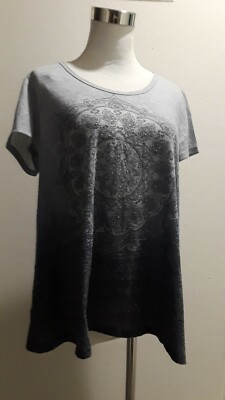 Style & Co Women's Scoop Neck Short Sleeve Studded Top Blue S