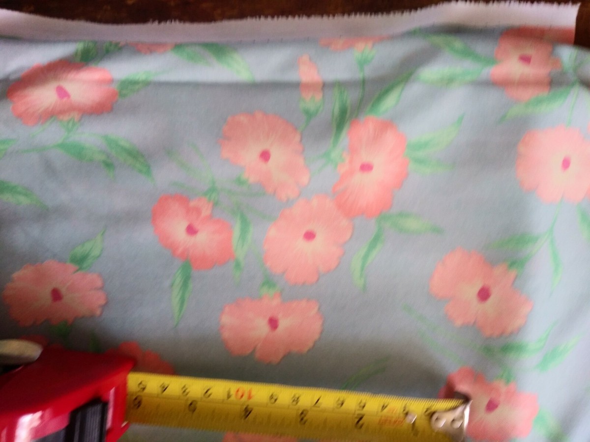Peach flowers on light blue floral chic vintage fabric material