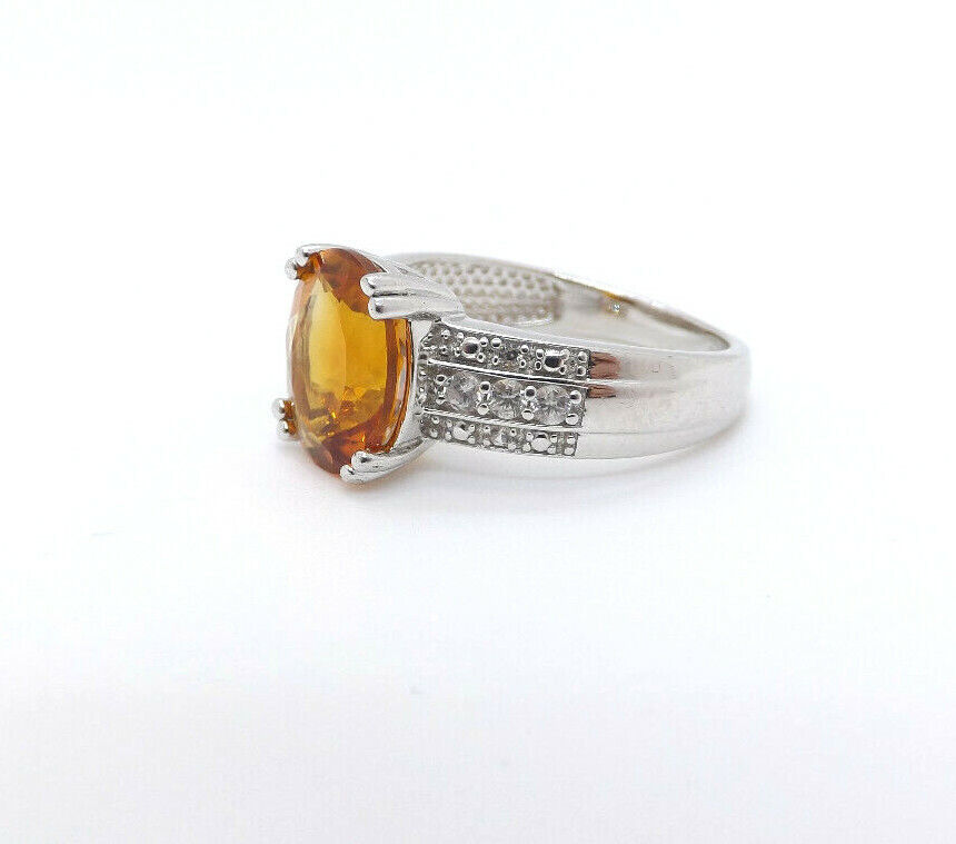 DK Sterling Silver Oval Madeira Citrine & CZ Ring… - image 2