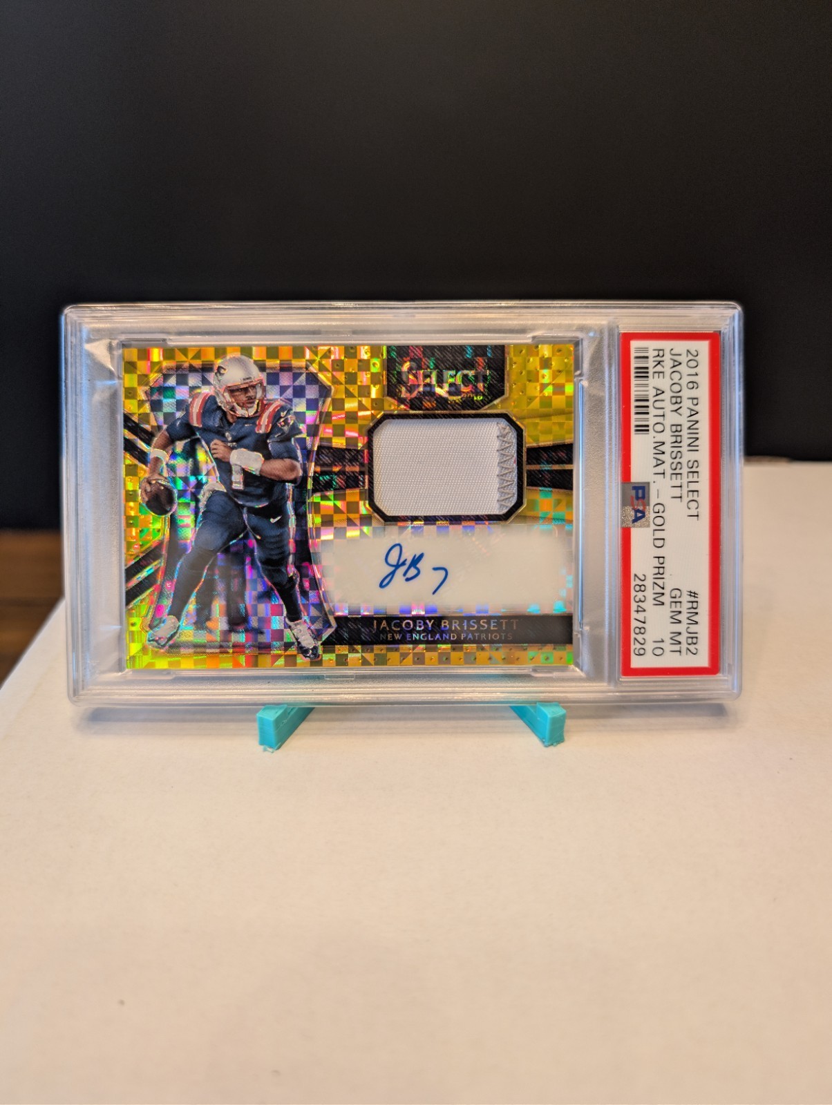 2016 Panini Select Rookie Auto Materials Jacoby Brissett Gold Prizm /10 PSA 10