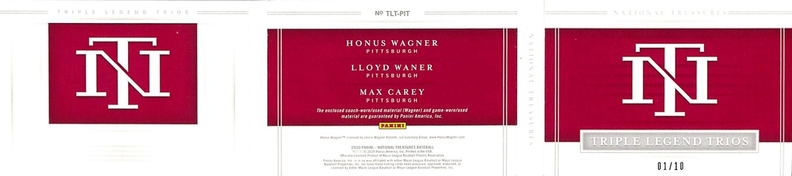 2020 National Treasures Honus Wagner Lloyd Waner Max Carey Triple Book Bat #/10 view 2