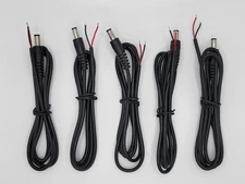 DC Power Cable Male Plug to Bare Wire 5.5mm x 2.1mm 12V Adapter Cord 2A (5 Pack)