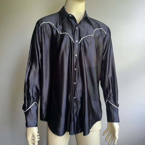 Vintage 80’s Blk XL Nylon Pearl Snap By Rockmount Ranch Wear. Made In Denver, CO