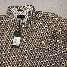 TED BAKER Shirt Men L Soren Geometric Dull Gold Stretch Cotton 175 Button Down