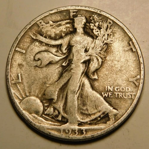 1933 S Walking Liberty Half Dollar 90% Silver F-VF   "As Pictured-Not Cleaned"