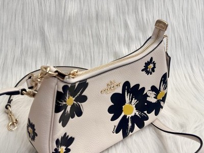 Coach Teri Shoulder Bag Pebble Leather With Floral Print in Chalk