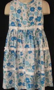 La Princess Sleeveless White Dress with Blue Flowers Size 4T