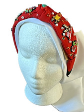 Christmas Theme Headband Crystal Knotted for Women Red