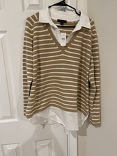 NWT Ann Taylor Beige And White Striped Pullover Sweater Sz XL