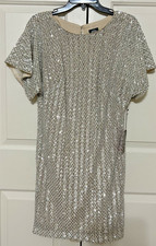 NWT Vince Camuto size 2 beige silver sequin short sleeve sheath dress $188