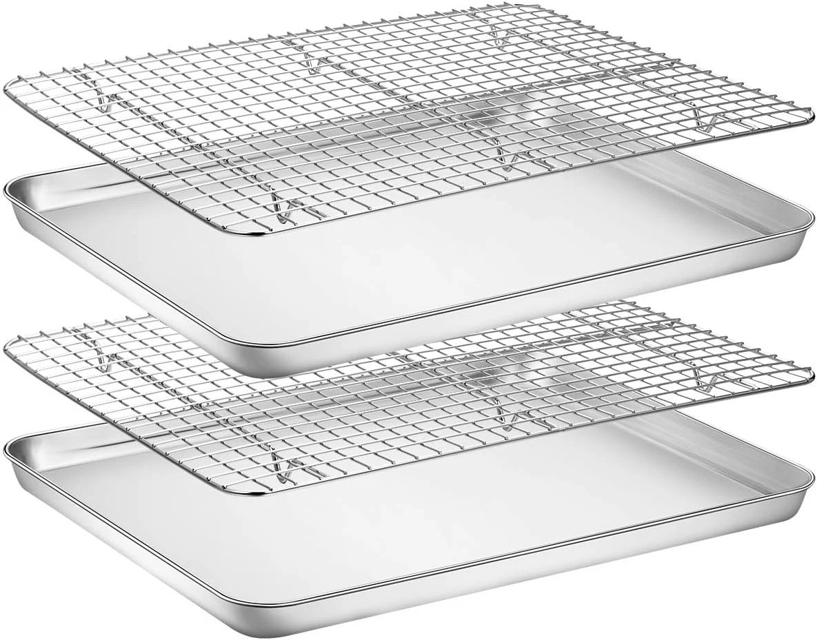 Baking Sheet W/ Rack Set [2 Pans 2 Racks] Stainless Steel Cookie Sheet Baking