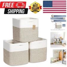 Storage Cubes 11 Inch Cotton Rope Woven Baskets for Organizing, 3-Pack | Cube...