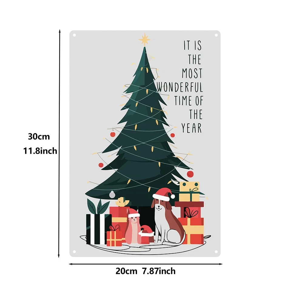 Vintage French Country Metal Sign Frameless Iron Christmas Tree Painting Decor - Image 3 of 4