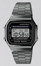 Casio Vintage 36.3mm A168WA-1YES  Stainless Steel Band  - Black