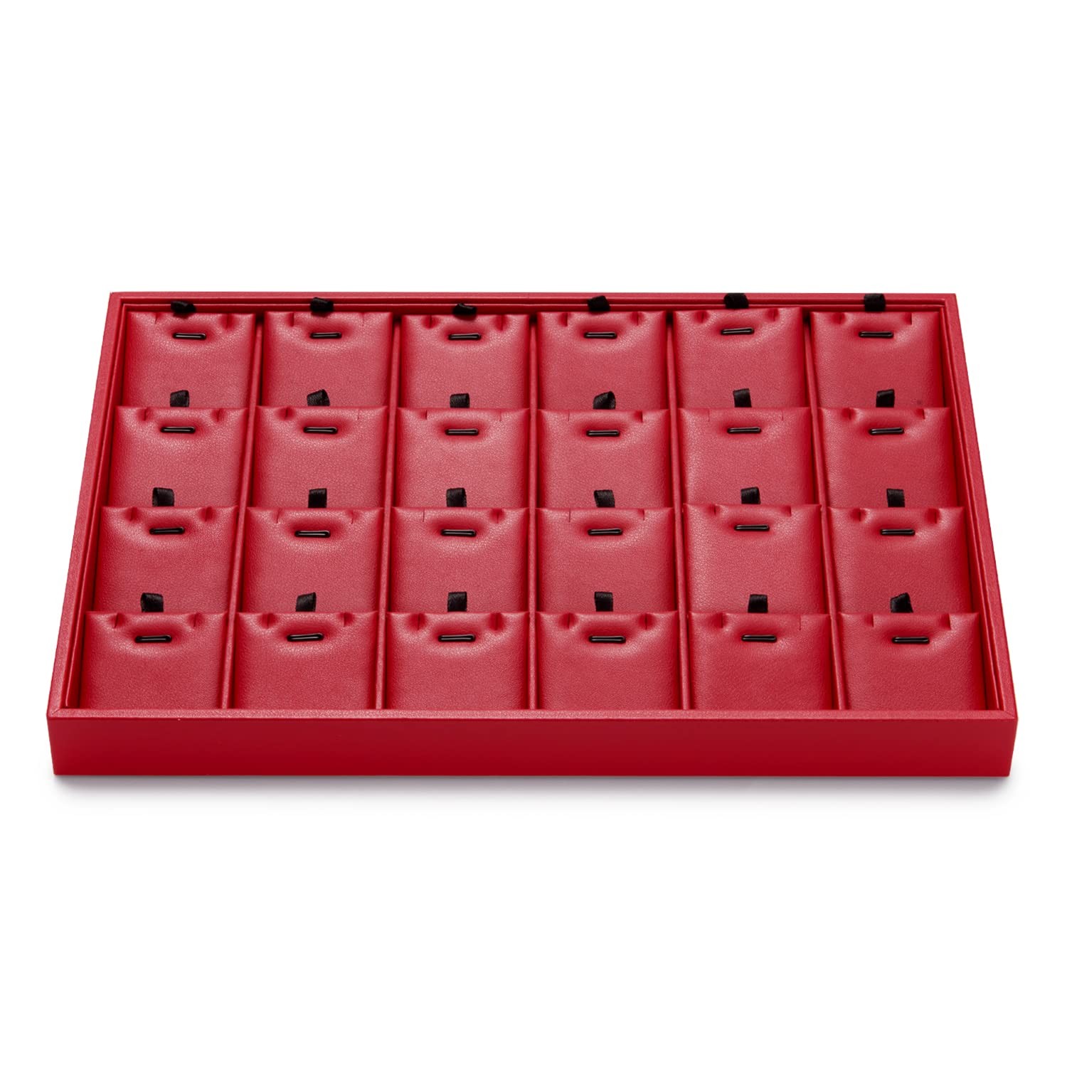 Oirlv Gorgeous Red Leather 24 Grid Jewelry Tray with Removable Inserts Jewelr...