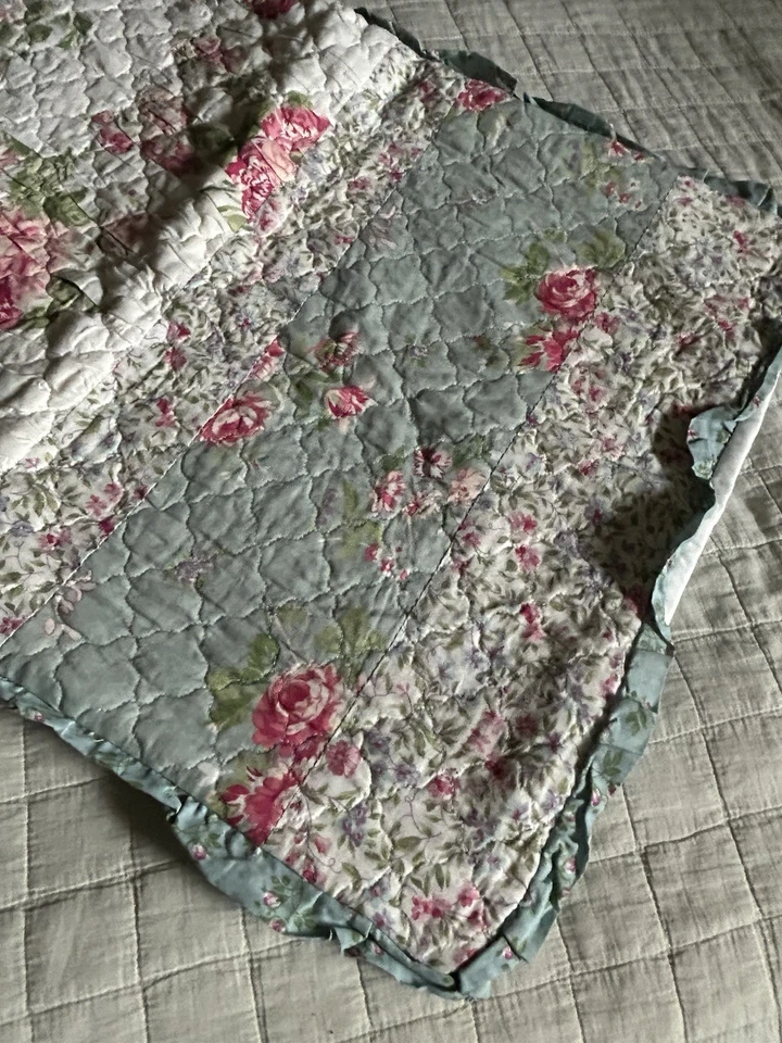 Travesseiro floral chique chique chique rosas azuis acolchoado patchwork babados padrão - Imagem 4 de 4