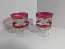 Vintage Kings Crown Cranberry Thumbprint Sherbert Dishes 3" Tall - Set of 4
