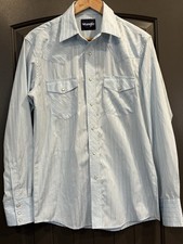 VINTAGE 90's Wrangler Shirt Men's Small Blue Pearl Snap Polyester Blend Cowboy